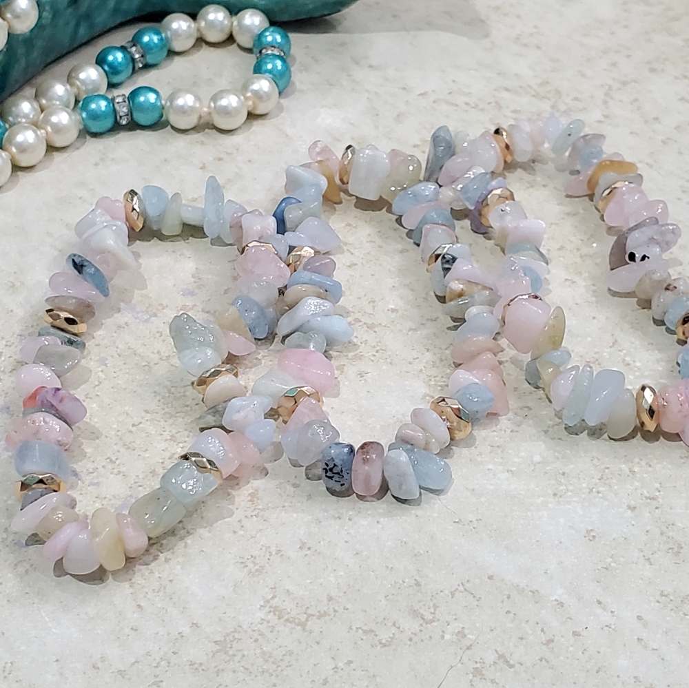 Genuine Morganite Beryl & Hematite Stone Bracelet - Picture 2 of 12